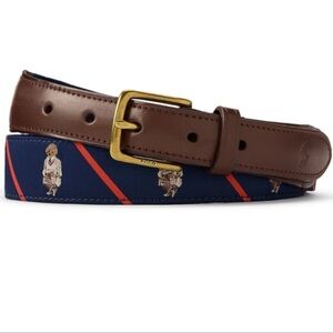 Polo by Ralph Lauren Navy, Red & Brown Bear-Embroidered Belt size 36